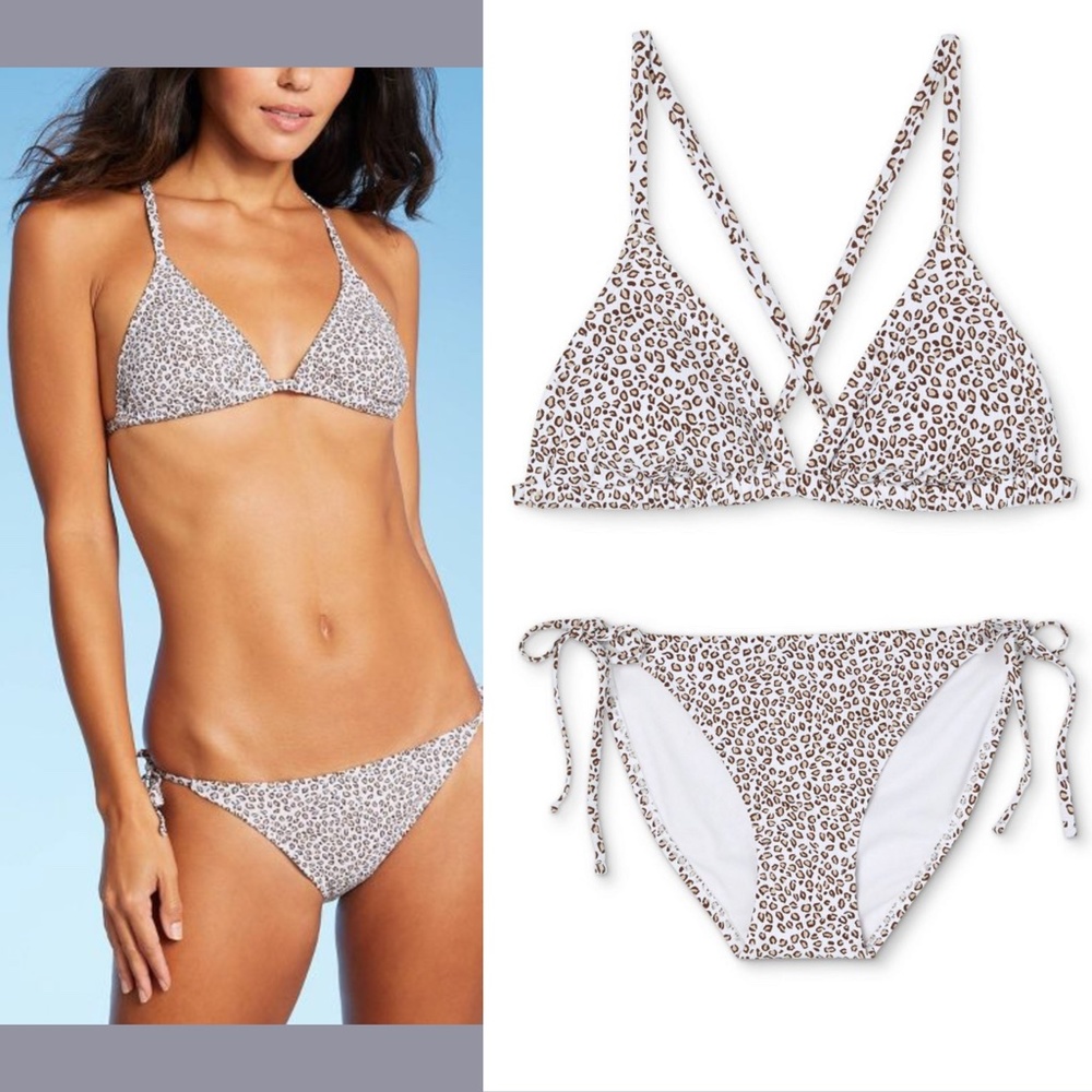 NWT Xhilaration‎ Leopard Ribbed Top [ M ] + String Bikini Bottom [ S ]